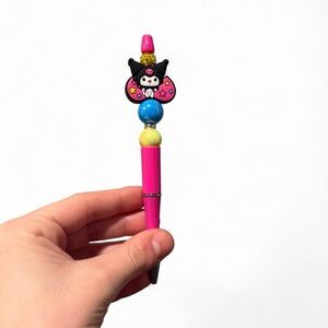 Kuromi Custom Beaded Pen - Comes With One Pen Refill Extra